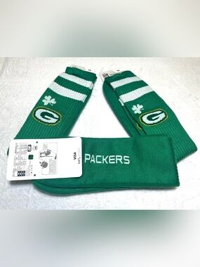 Green Bay Packers NFL Team Green Crew Socks with Logo- 3 Pair